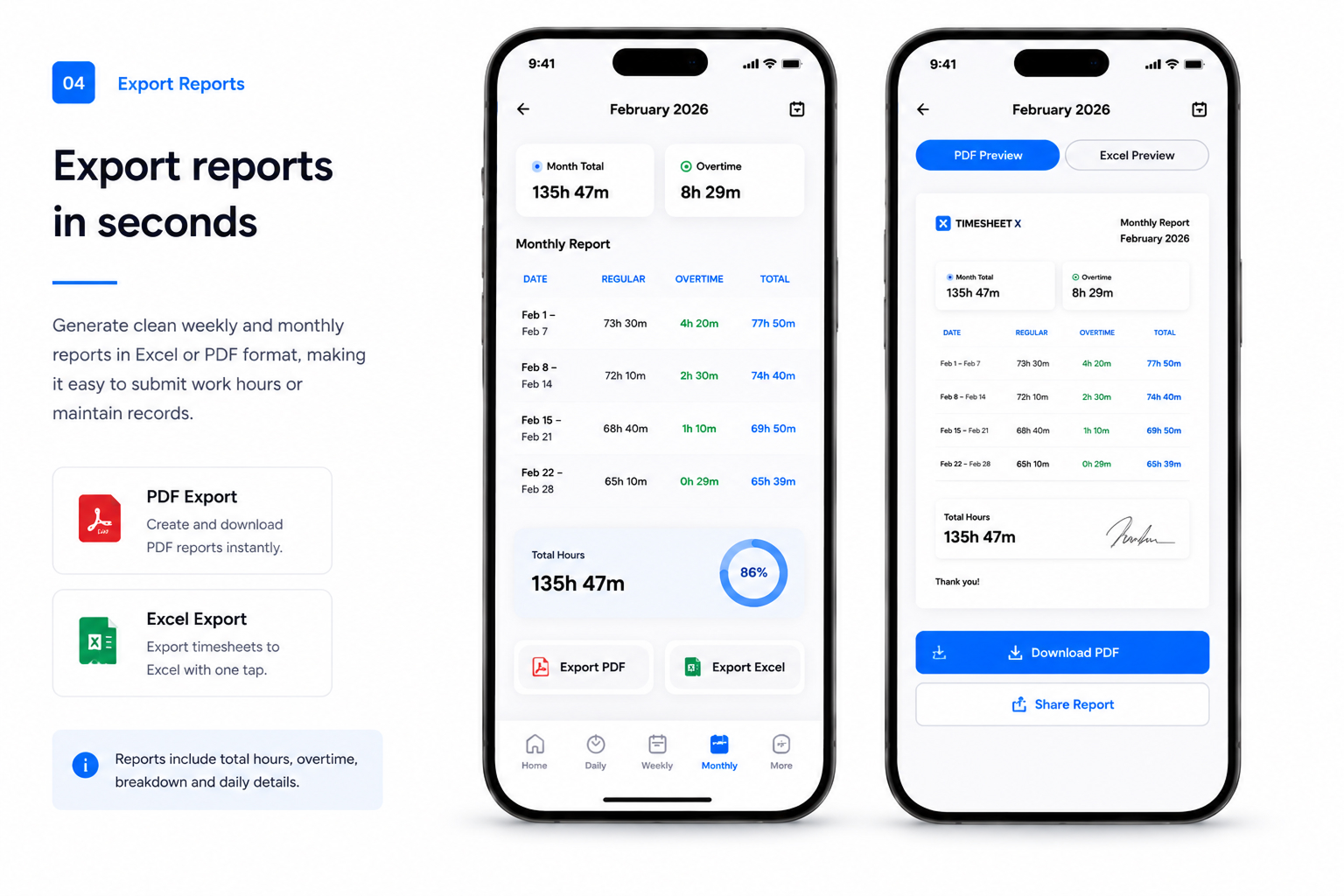 Export reports in seconds